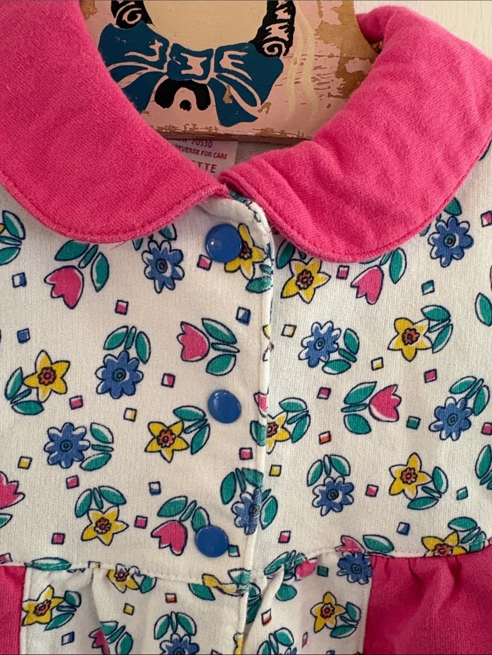 Vintage  Gymboree white colorful floral print romper onesie pink ruffle Sz 0-3